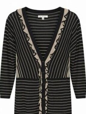 Cabi Black Tan Striped Cardigan Sweater L